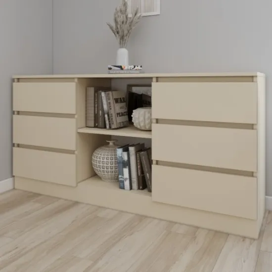Комод Smartex T3 с 6 выдвижными ящиками и открытыми полками, 120x42,5x80 см, Слоновая кость