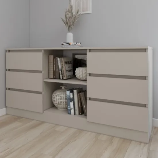 Комод Smartex T3 с 6 выдвижными ящиками и открытыми полками, 120x42,5x80 см, Кашемир