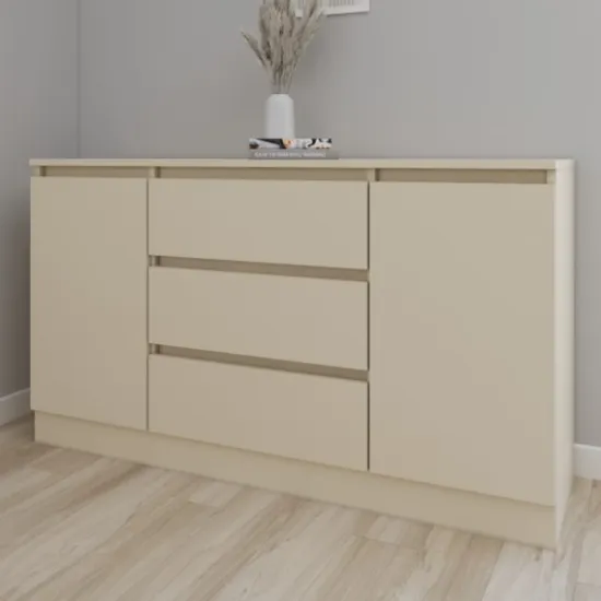 Comodă Smartex T4 cu 3 sertare, rafturi și dulapuri laterale, 100x42,5x80 cm, Ivory