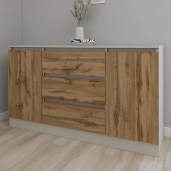 Комод Smartex T4 с 3 выдвижными ящиками, полками и боковыми шкафчиками, 100x42,5x80 см, Кашемир/Дуб Тёмный