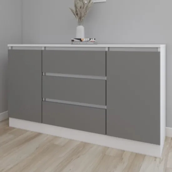 Комод Smartex T4 с 3 выдвижными ящиками, полками и боковыми шкафчиками, 100x42,5x80 см, Белый/Графит