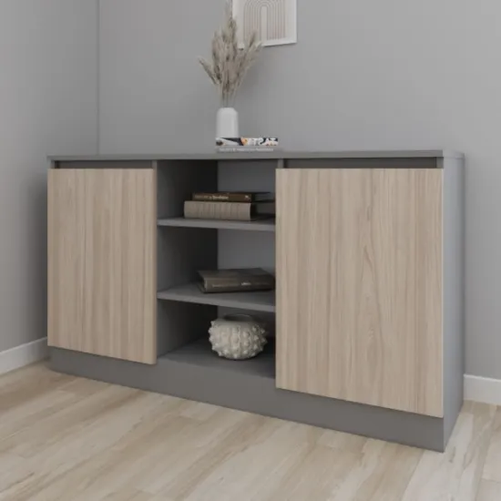 Comodă Smartex T5 cu rafturi, 120x42,5x80 cm, Grafit/Stejar Deschis