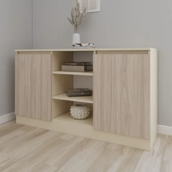 Comodă Smartex T5 cu rafturi, 120x42,5x80 cm, Ivory/Stejar Deschis
