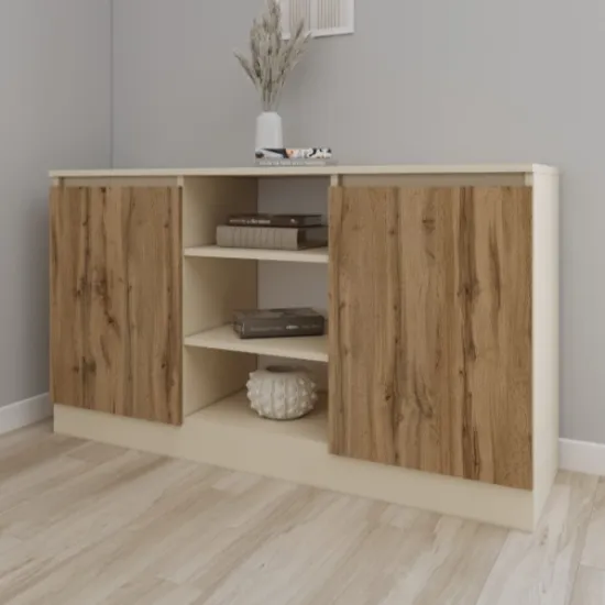 Комод Smartex T5 с полками, 120x42,5x80 см, Слоновая кость/Дуб Тёмный