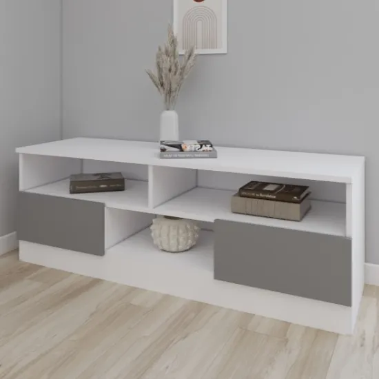 Comoda TV Smartex T6, 120x42,5x50 см, Alb/Grafit