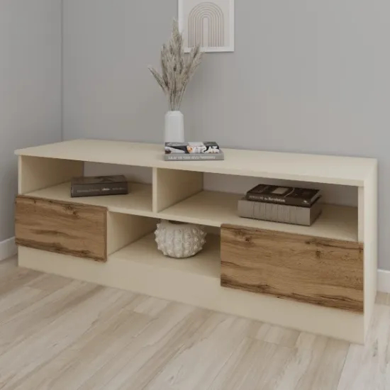 Тумба под ТВ Smartex T6, 140x42,5x50 см, Слоновая кость/Дуб Тёмный
