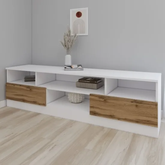 Тумба под ТВ Smartex T6, 160x42,5x50 см, Белый/Дуб Тёмный