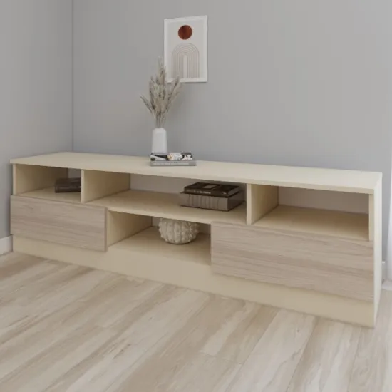 Тумба под ТВ Smartex T6, 160x42,5x50 см, Слоновая кость/Дуб Светлый