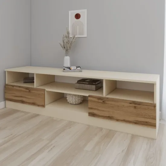 Comoda TV Smartex T6, 180x42,5x50 см, Ivory/Stejar Închis