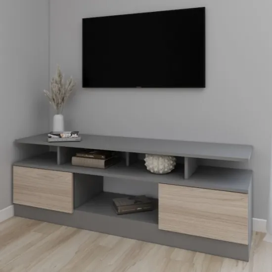 Comoda TV Smartex T9, 120x40x55 см, Grafit/Stejar Deschis
