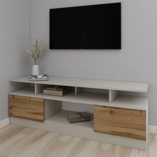 Comoda TV Smartex T9, 140x40x55 см, Cașmir/Stejar Închis
