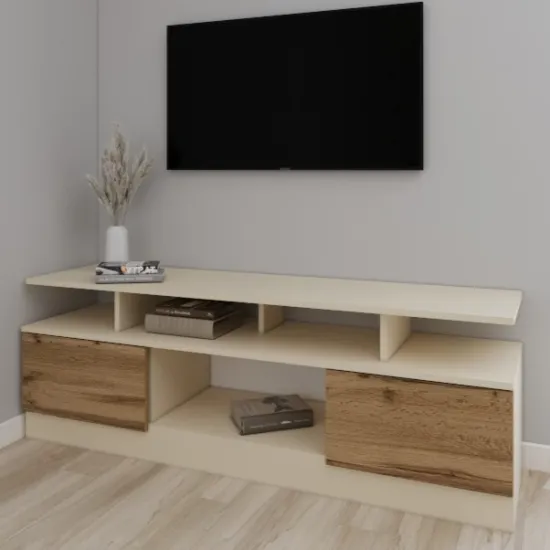 Тумба под ТВ Smartex Т9, 180x40x55 см, Слоновая кость/Дуб Тёмный