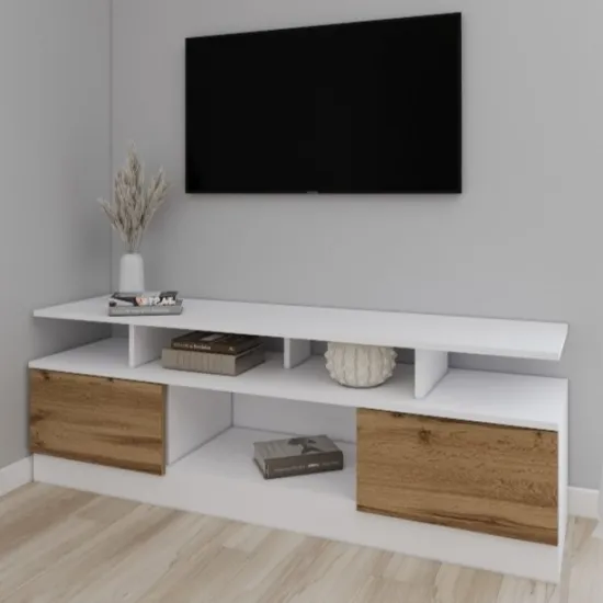 Тумба под ТВ Smartex Т9, 200x40x55 см, Белый/Дуб Тёмный