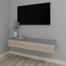 Тумба под ТВ Smartex Т10 навесная, 100x30x20 см, Графит/Дуб Светлый