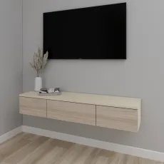 Тумба под ТВ Smartex Т10 навесная, 100x30x20 см, Слоновая кость/Дуб Светлый