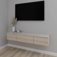 Тумба под ТВ Smartex Т10 навесная, 100x30x20 см, Кашемир/Дуб светлый