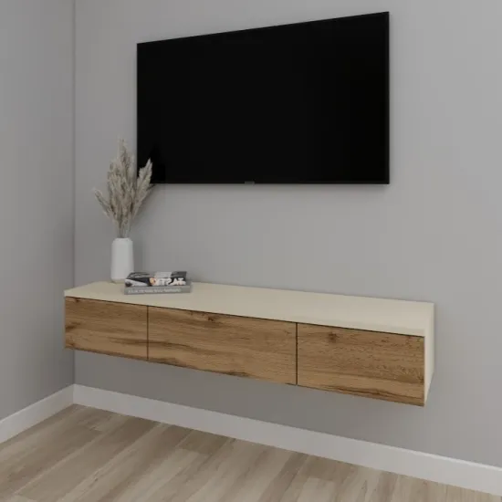 Comoda TV Smartex T10 suspendata, 120x30x20 см, Ivory/Stejar Închis