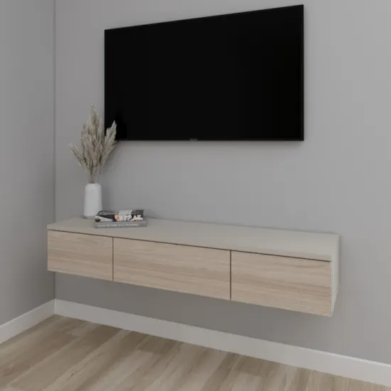 Тумба под ТВ Smartex Т10 навесная, 120x30x20 см, Кашемир/Дуб светлый