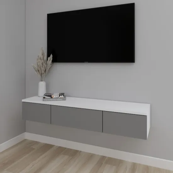 Comoda TV Smartex T10 suspendata, 140x30x20 см, Alb/Grafit