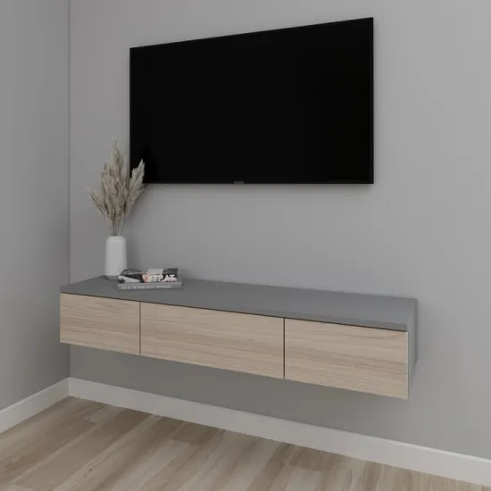 Comoda TV Smartex T10 suspendata, 140x30x20 см, Grafit/Stejar Deschis