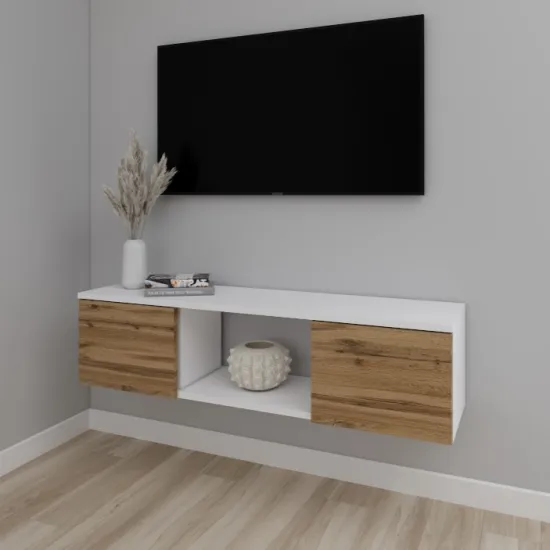 Тумба под ТВ Smartex Т11 навесная, 120x30x30 см, Белый/Дуб Тёмный