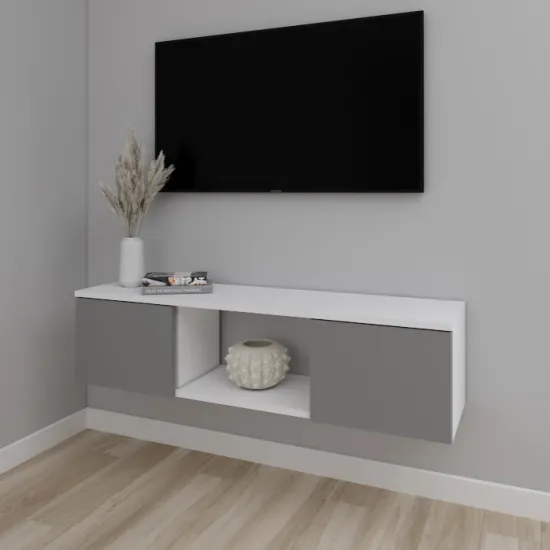 Тумба под ТВ Smartex Т11 навесная, 160x30x30 см, Белый/Графит
