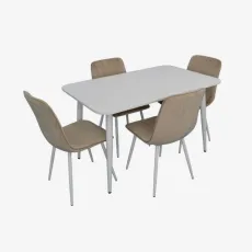 Set de sufragerie Evelin DT 405-4 Wh + 4 YTC-078Wh, UF910-01 (Light beige)