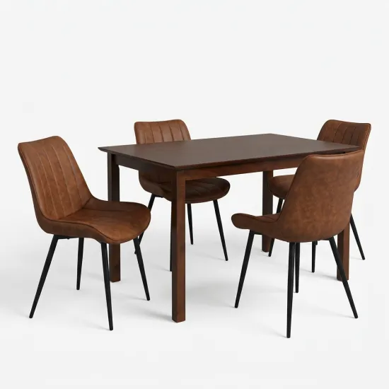 Set de sufragerie Evelin GLORIA Burnish oak + 4 YT-004B, 970-5 Brick-red/Black