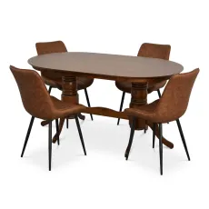Обеденный набор Evelin HV-24V Burnish oak + 4 YT-004B, 970-5 Brick-red/Black