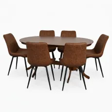 Обеденный набор Evelin HV-24V Burnish oak + 6 YT-004B, 970-5 Brick-red/Black