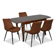 Обеденный набор Evelin HV-29V Burnish oak + 4 YT-004B, 970-5 Brick-red/Black