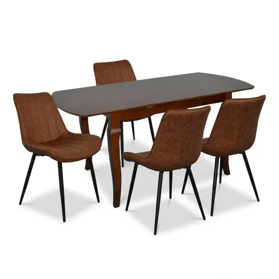 Set de sufragerie Evelin HV-29V Burnish oak + 4 YT-004B, 970-5 Brick-red/Black