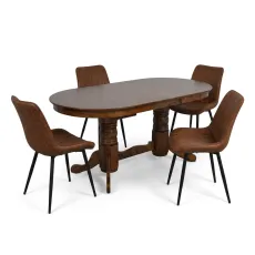 Обеденный набор Evelin HV-31N Burnish oak + 4 YT-004B, 970-5 Brick-red/Black