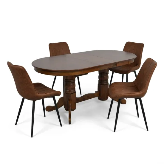 Обеденный набор Evelin HV-31N Burnish oak + 4 YT-004B, 970-5 Brick-red/Black
