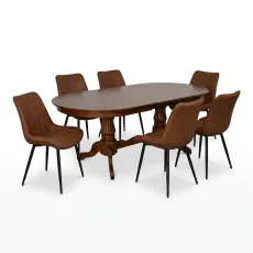 Обеденный набор Evelin HV-33V Burnish oak + 6 YT-004B, 970-5 Brick-red/Black