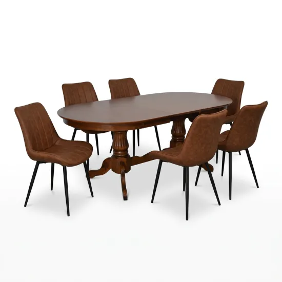 Set de sufragerie Evelin HV-33V Burnish oak + 6 YT-004B, 970-5 Brick-red/Black