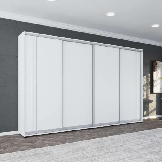 Dulap-cupeu Mobildor Compact, 400x200x45 cm, uși PAL cu ornament linii, Alb