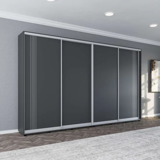 Шкаф купе Mobildor Compact, 380x230x45 cm, двери ДСП с декоративными линиями, Антрацит