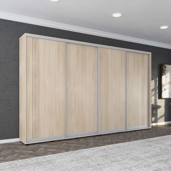 Dulap-cupeu Mobildor Compact, 400x200x45 cm, uși PAL cu ornament linii, Sonoma