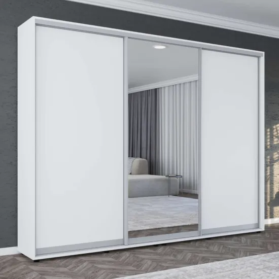 Dulap-cupeu Mobildor Compact, 310x200x45 cm, uși Oglindă + PAL, Alb