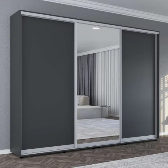 Dulap-cupeu Mobildor Compact, 280x230x45 cm, uși Oglindă + PAL, Antracit
