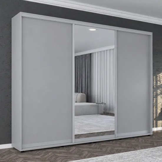 Dulap-cupeu Mobildor Compact, 320x240x45 cm, uși Oglindă + PAL, Gri