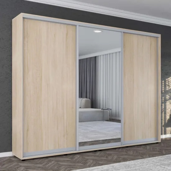 Dulap-cupeu Mobildor Compact, 330x200x45 cm, uși Oglindă + PAL, Sonoma