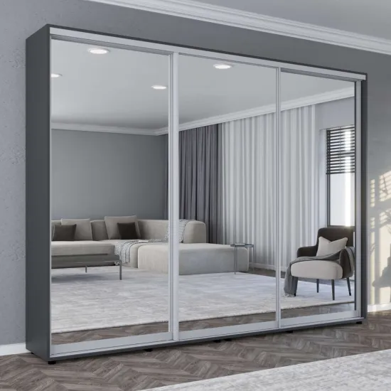 Dulap-cupeu Mobildor Compact, 300x210x45 cm, uși oglindă, Antracit