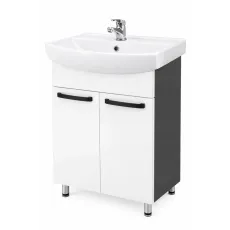 Dulap pentru lavoar Mashtab Agat (CL) 60 cm, pardoseală cu 2 usi, Alb/Antracit