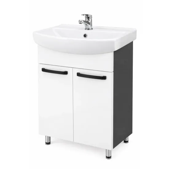 Шкаф под умывальник Mashtab Agat (CL) 60 cm, напольный с 2 дверцами, Белый/Антрацит