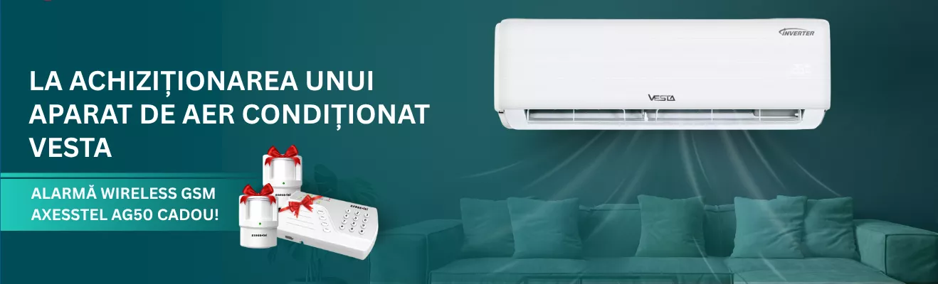 La achiziționarea unui aparat de aer condiționat Vesta - Alarmă Wireless GSM AxessTel AG50 cadou!